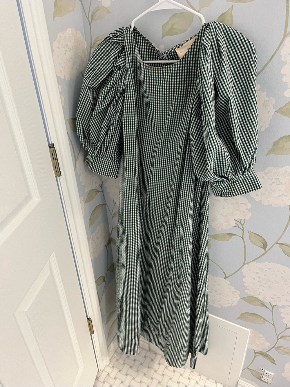 Loeffler Randall Green Gingham Puff-Sleeve Midi Dress - Picture 2 of 2
